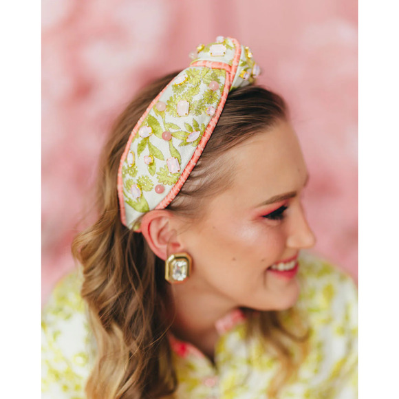 Brianna Cannon Embellished Knotted Headband Chartreuse & Blush Jacquard Size XS main image 11